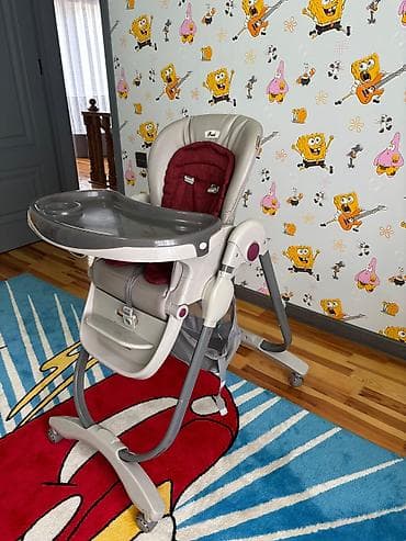 Yemək masaları, oturacaqları: Uşaq yemək stulu – qrey rəngli korpus, qırmızı yumşaq oturacaq — 4