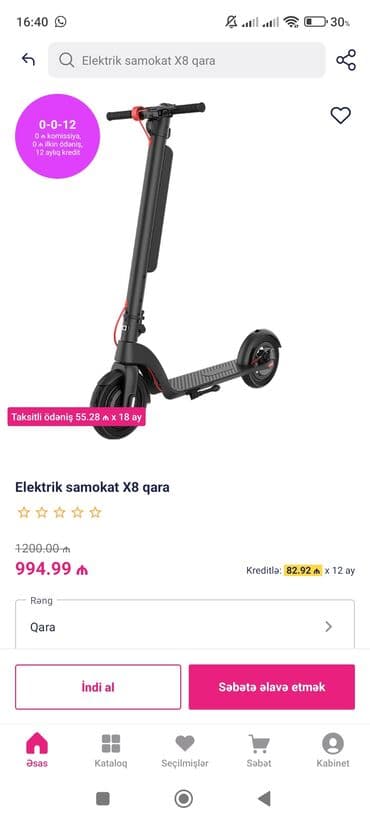 elektrikli scooter irşad: Elektrik skuter - Rəng: qara, yığcam və qatlanan konstruksiya - Ön — 2