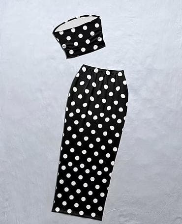 Qara-ağ xallı iki hissəli qadın dəsti - Üst: strapless/bando crop — 2