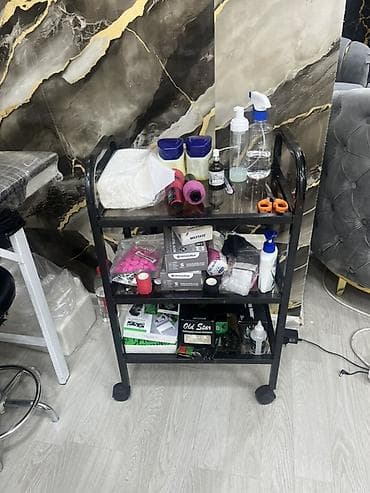 Rəflər, etajerkalar: Salon üçün 3 mərtəbəli servis rəfi – təkərli metal araba - Material — 1