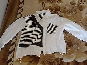 klasik şalvarlar: Ağ rəngli qadın köynəyi – zolaqlı dizaynlı - Model: Uzunqol, yaxası — 2