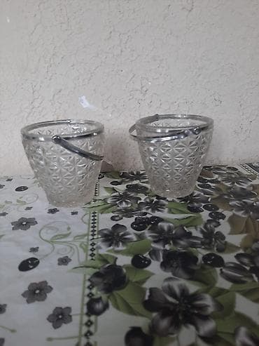 guzgu samdan: Şüşə dekorativ qablar – 2 ədəd dəst - Material: qalın, şəffaf şüşə - — 1