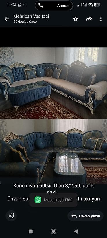 inter tekstil sumqayit: Künc divan 600₼. Ölçü 3/2.50. pufik daxil. Ünvan Sumqayıt (38632) — 1