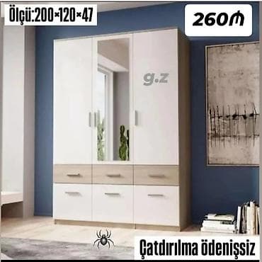 bal: Üç qapılı, güzgülü paltar dolabı - Ölçü: 200 × 120 × 47 sm - Rəng: ağ — 1