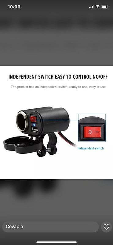 Motosiklet üçün sükan üzərinə quraşdırılan 12V aksesuar çakmağı və USB