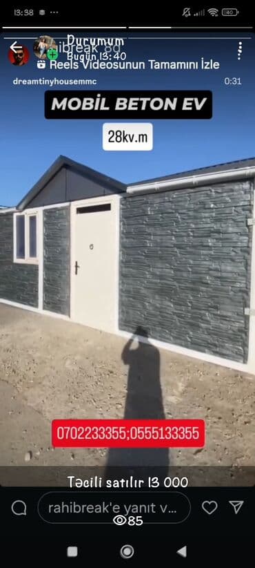 Mobil beton ev – 28 kv.m - Kompakt, daşınabilən konstruksiya - Beton