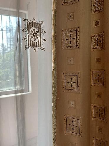 tava: Pərdə dəsti - İkiqat sistem: tül və əsas pərdə - Rənglər: açıq krem — 5