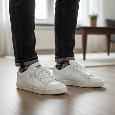 qadınlar üçün bağlı bosonojkalar: Puma ağ rəngli uniseks krossovkalar - Model: Puma Suede (yan hissədə — 1