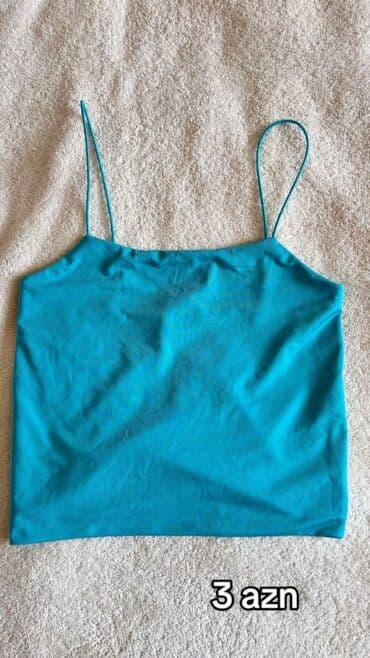 düz don modelləri: - Mavi spaghetti askılı qısa top. Yumşaq, nazik parça, kvadrat-yarı — 1