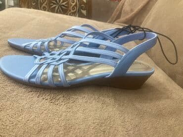 женские босоножки на широкую ногу: Размер: 38, цвет - Голубой, Новый — 2