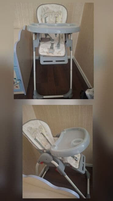 школьные парты и стулья: Uşaq yemək stulu – qatlanan, tənzimlənən, tepsili - Rəng: boz/açıq — 1