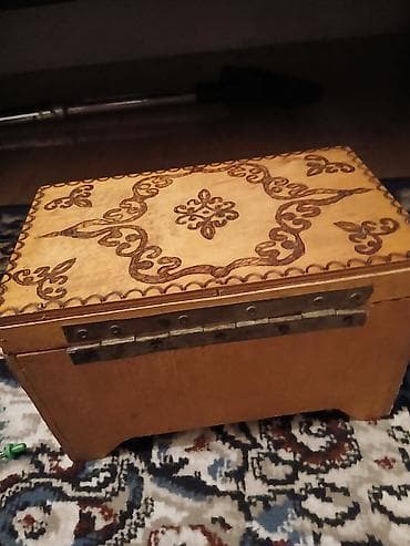 nur corek zavodu: Taxta dekorativ sandıq/qutu - Material: təbii taxta, əl işi naxışlı — 3