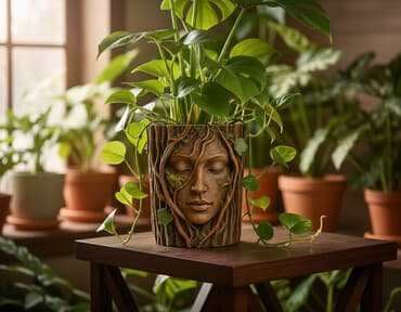 Dekorativ “Meşə ilahəsi” bitki qabı - Dizayn: Ağac kötüyü formasında