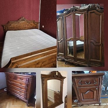 Мебель: Двуспальная кровать, Шкаф, Трюмо, 2 тумбы, Б/у — 1