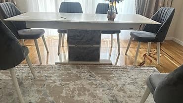 stol ustul: Qonaq otağı üçün, İşlənmiş, Kvadrat masa, 6 stul — 1