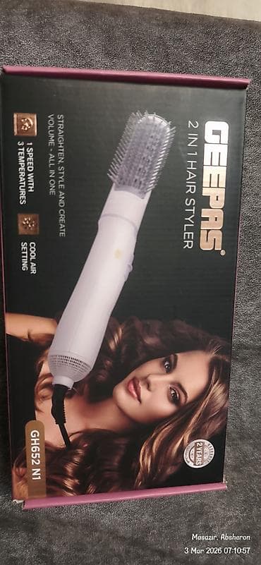 iphone 13 pro ağ: GEEPAS 2-in-1 Hair Styler – saç feni və fırça bir yerdə (Model: GH652 — 1
