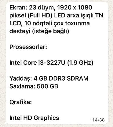 noutbuklar satisi: Acer All‑in‑One masaüstü kompüter dəsti Xüsusiyyətlər: - 21.5" — 2