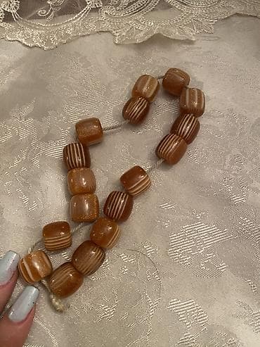 ucuz alyans: Təmiz Kəhrəba - Sarı boyunbağı: iri, fıçı formalı, yumşaq bucaqlı — 2