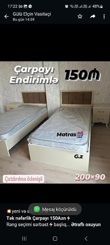 matraslar: 💥yeni və sifarişlə💥 *Tək nəfərlik Çarpayı 150Azn*⚡ Rəng seçimi — 1