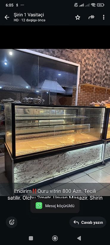 İstehsal avadanlığı: Endirim‼️Quru vitrin 800 Azn. Tecili satilir. Olchu 2metr. Unvan — 1