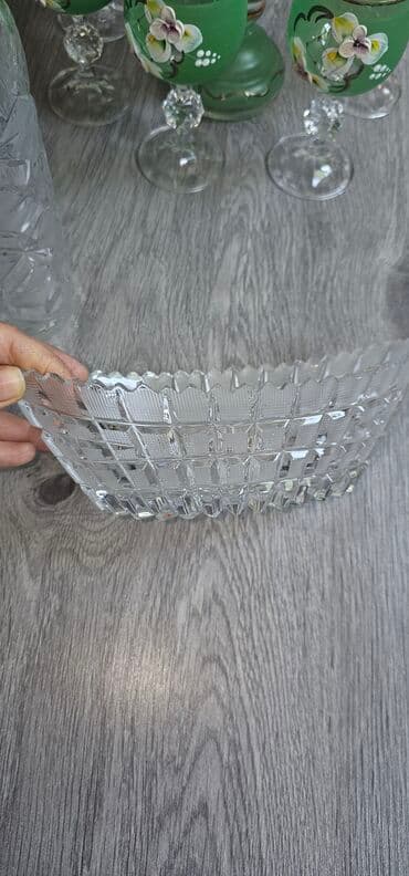 meyve qabı: Şüşə qab dəsti - Material: şəffaf kəsmə naxışlı şüşə - Dəst tərkibi — 1