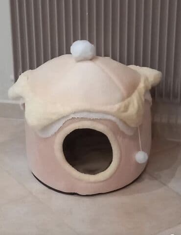 Yemlər: Pişiklər üçün yumşaq ev – krem/çəhrayı tonlarda, kubok/şapka formalı — 3