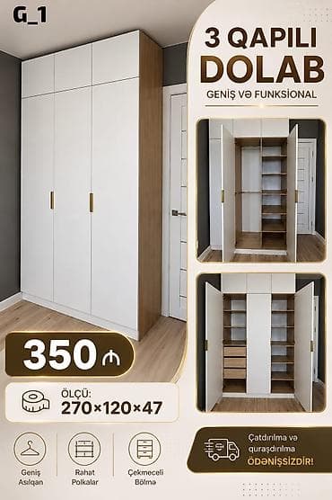 iskaf: 3 qapılı, geniş və funksional dolab Ölçü: 270 × 120 × 47 sm — 1