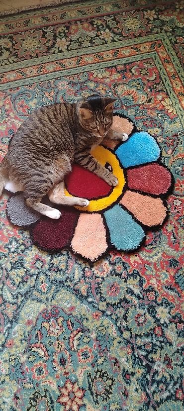 xalca uzerinde sekil: Rəngarəng “gül” formalı xalça/palata - Dizayn: Ortasında gülümsəyən — 2