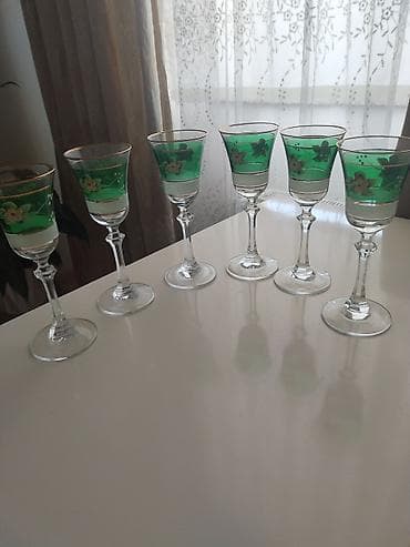 Qədəhlər, rəng - Yaşıl, Şüşə, 6 ədədli dəst