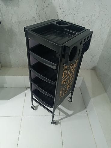 Bərbər/salon üçün çoxfunksiyalı servis arabası - Rəng: qara - — 5