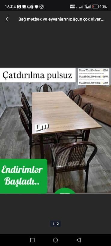 masa və stullar: Balkon üçün, Açılmayan, Dördbucaq masa, 4 stul — 2