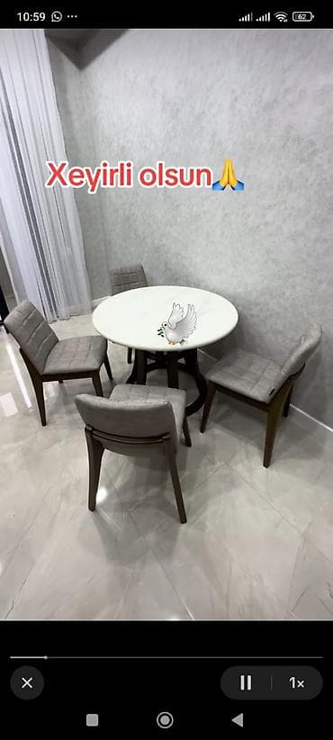 Mətbəx üçün, Yeni, Açılmayan, Yumru masa, 4 stul