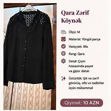 gun eynəyi: Qara Zərif Köynək - Ölçü: M - Material: yüngül parça - Rəng: qara - — 1