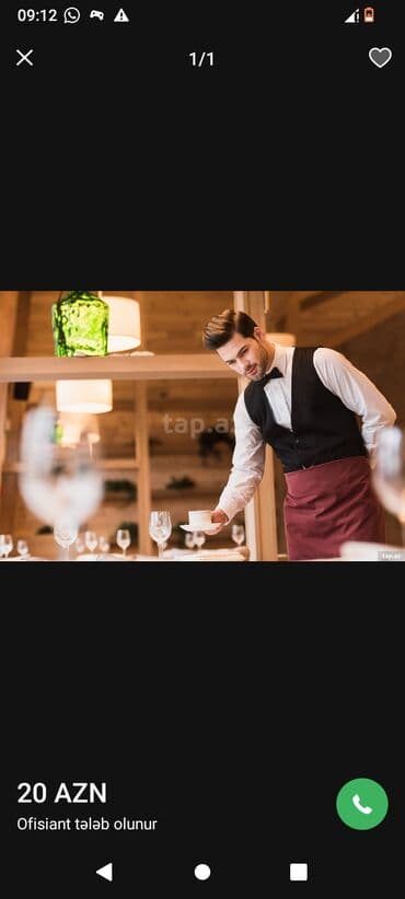 Ofisiant tələb olunur, Restoran, İstənilən yaş, Təcrübəsiz lalafo.az -da Ofisiant tələb olunur, Restoran, İstənilən yaş, Təcrübəsiz