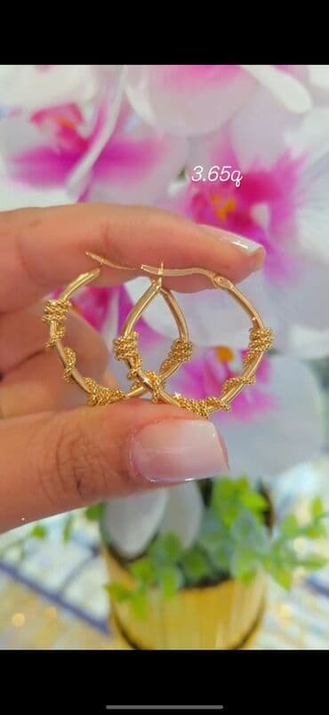 qas sirqalar: Sırğa, Sarı qızıl, 585 Əyar, 123 g, Ödənişli çatdırılma, Ünvandan götürmə — 8