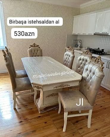 heyet ucun stollar: Qonaq otağı üçün, Açılmayan, Dördbucaq masa, 6 stul — 3