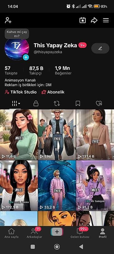 Tiktok 87k orginal hesabdi 1.9 milyon beyenisi var. elave olaraq
