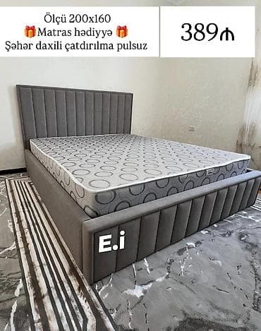matrazlar: Mebel: Yumşaq başlıqlı, modern dizaynlı iki nəfərlik çarpayı Ölçü — 1