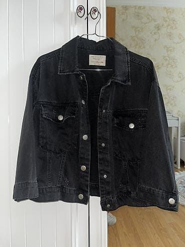 Qara denim cins gödəkçə - Klassik düz yaxalı model - Rəng: tünd