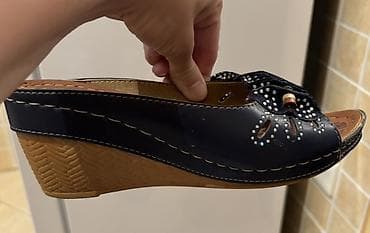 Basanoşka və səndəllər: Qadın üçün klin topuqlu (wedged) açıq burunlu sandal - Rəng: Tünd göy — 2