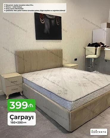 islenmis matras: Çarpayı – 160×200 sm - Yumşaq başlıqla rahat dizayn - Komplektdə 1 — 1