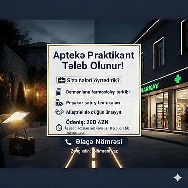 Əczaçı tələb olunur, İstənilən yaş, Təcrübəsiz, Dəyişən qrafik
