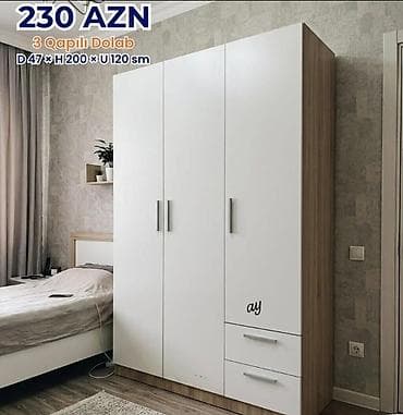 ref: 3 qapılı şkaf Qiymət: 230 AZN Ölçülər: Dərinlik 47 sm × Hündürlük 200 — 1