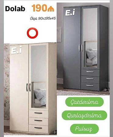 Dolab – 190₼ Ölçü: 90 × 195 × 45 sm - İki qapılı dizayn - Bir qapıda