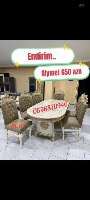 ders masaları: Qonaq otağı üçün, Yeni, Açılmayan, Dördbucaq masa, 6 stul — 8