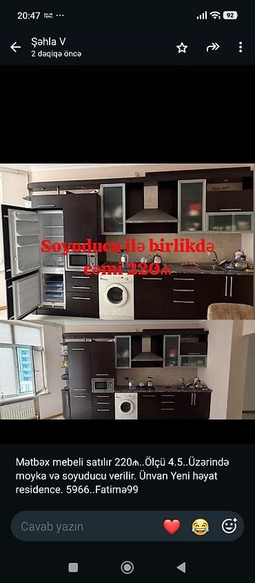 077 613 12 74. Mətbəx mebeli dəsti – soyuducu ilə birlikdə