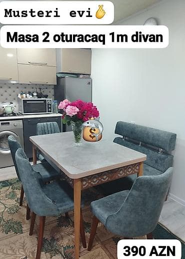 Mətbəx üçün, Açılmayan, Dördbucaq masa, 4 stul