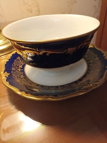 kahla made in gdr: Çay dəsti, rəng - Göy, Farfor, Reichenbach, 1 nəfərlik, Almaniya — 9