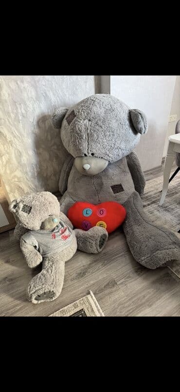 Böyük ölçülü plyuş ayı dəsti - 2 ədəd boz rəngli plyuş ayı - Birinin