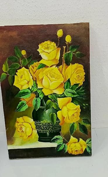 ekran sekileri: Yağlı boya tablo – Sarı güllər natürmortu - Texnika: kətan üzərində — 2